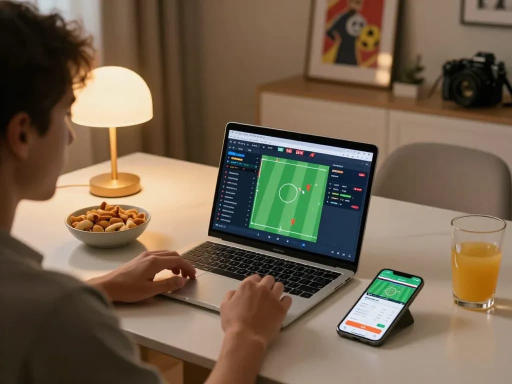 Engaging sports betting atmosphere showcasing kèo nhà cái 5 live odds on a laptop