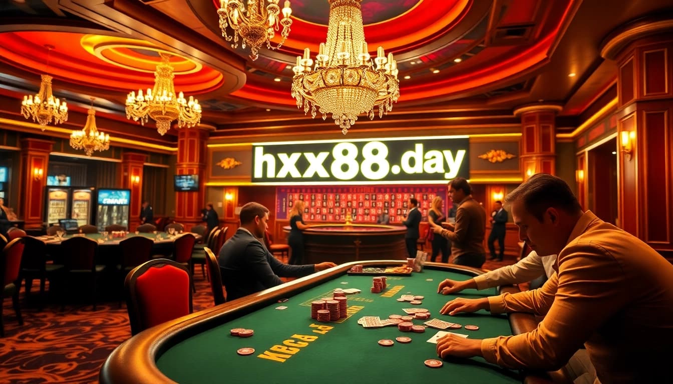 Engaging atmosphere at a casino table with players, highlighting the allure of https://xx88.day/ gaming experience.