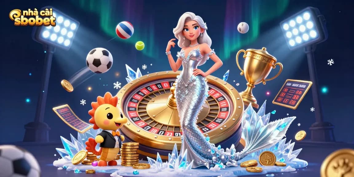 Experience thrilling wagers with nhà cái sbobet at a vibrant casino illustrated scene.