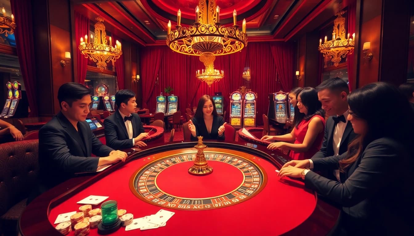 Excited gamblers at a roulette table in a luxurious casino setting related to https://xx88.promo/ for thrilling betting experiences.