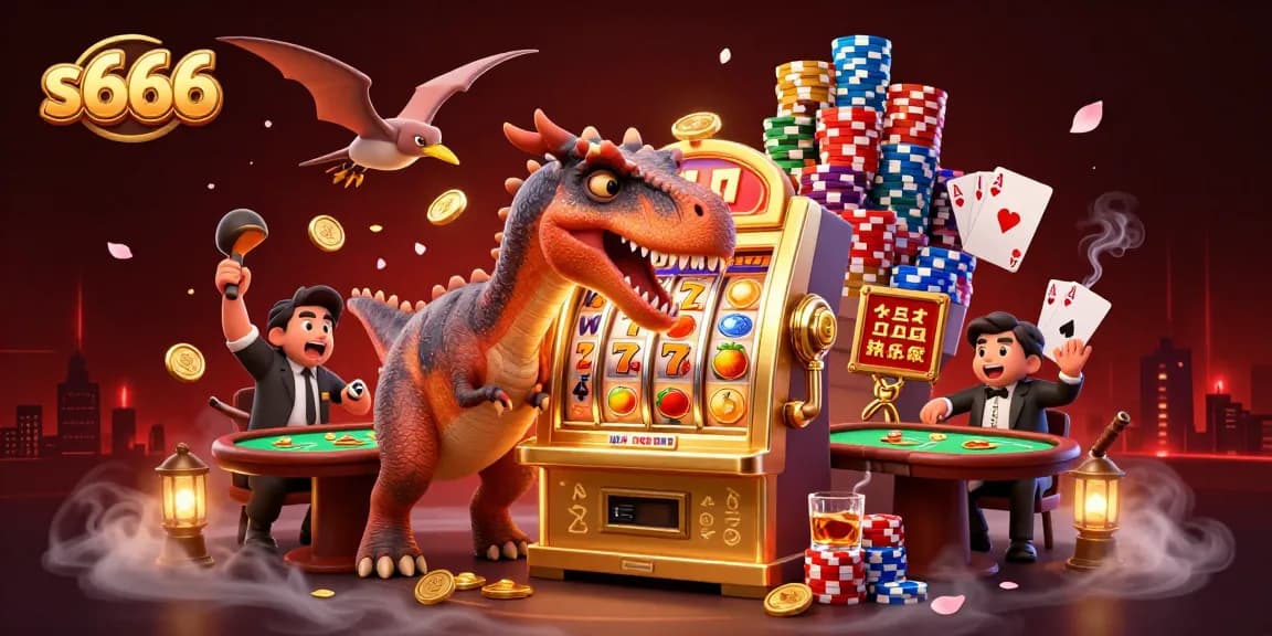 Experience thrilling action at s666 as a pachycephalosaurus celebrates a jackpot payout at a busy casino.
