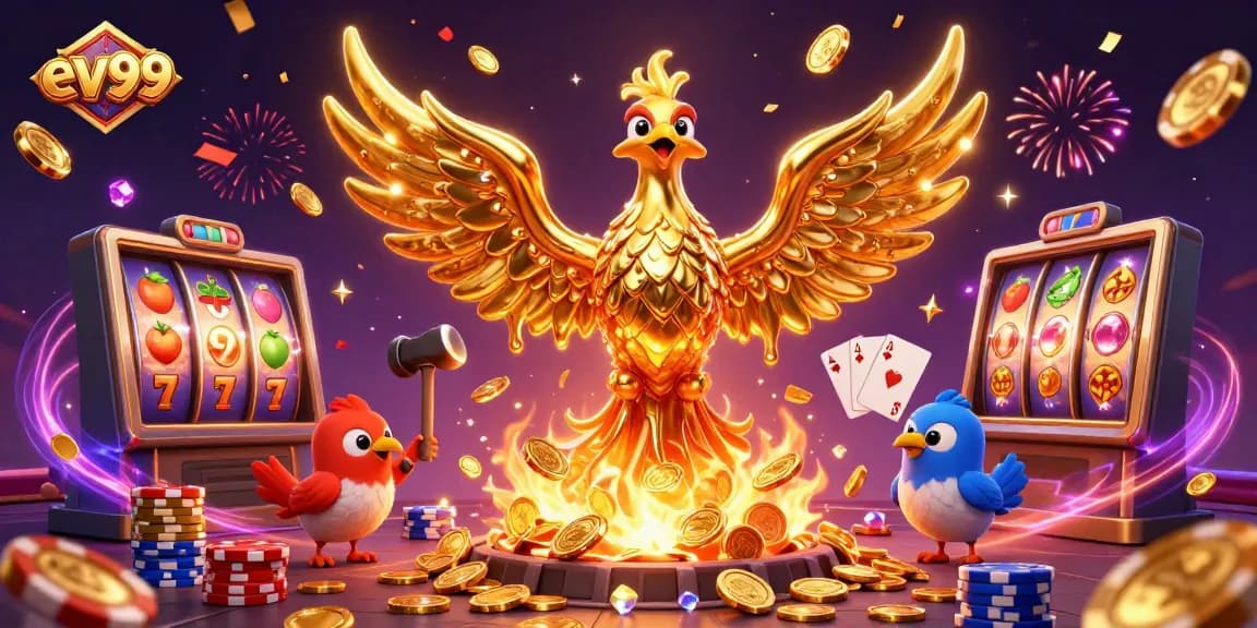 Experience the thrill of ev99 with vibrant golden phoenix and dynamic casino elements.