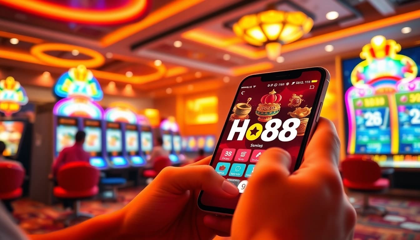Engaging Ho88 mobile app experience showcasing vibrant casino games and community excitement.
