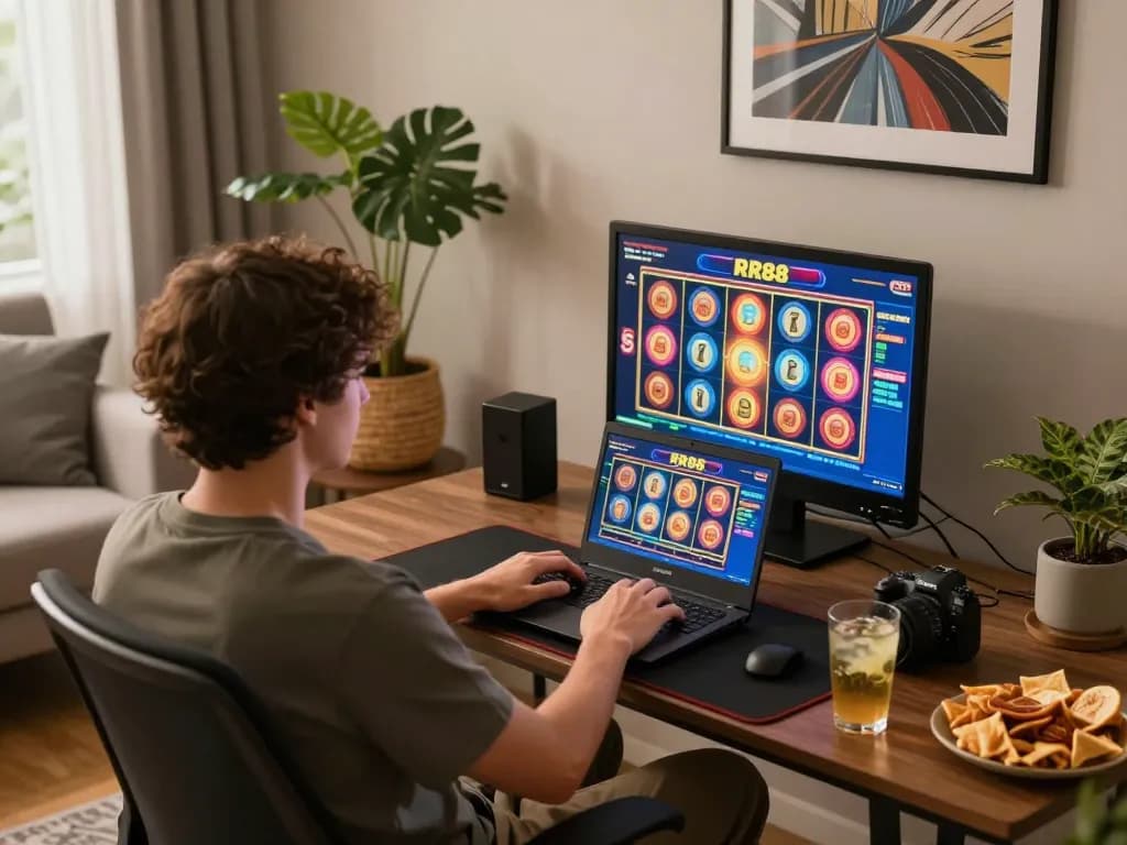 Experience RR88 mobile casino gaming with a vibrant slot interface and cozy atmosphere