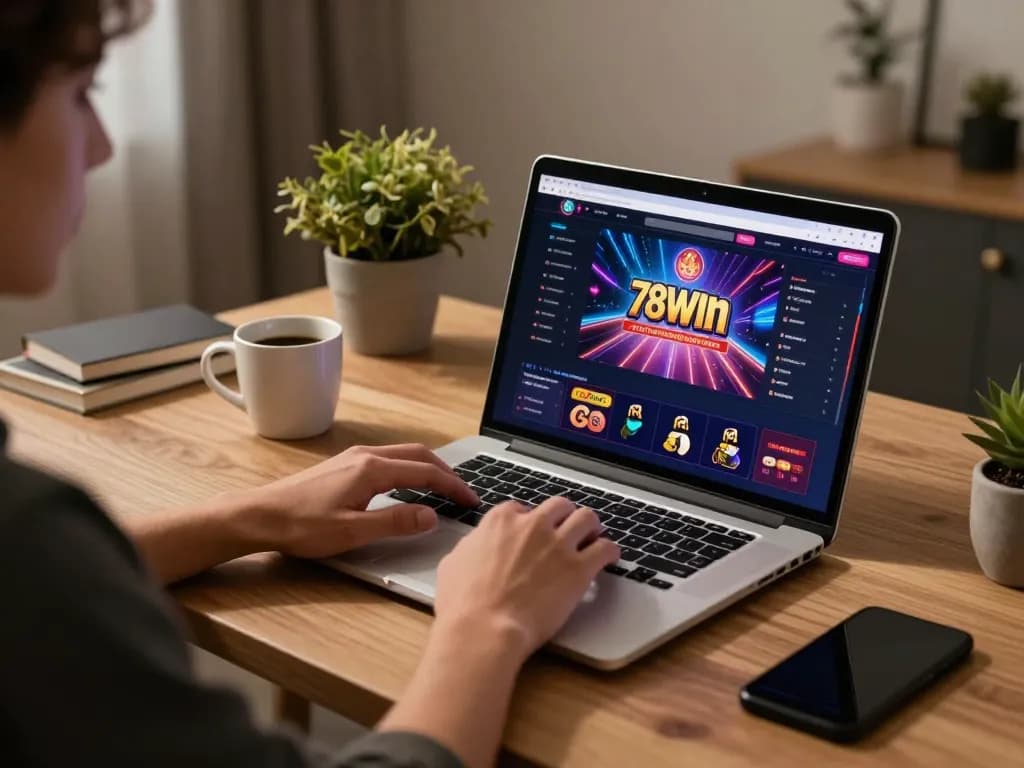 Play online casino games at 78wintl with engaging gameplay and inviting home office setup.