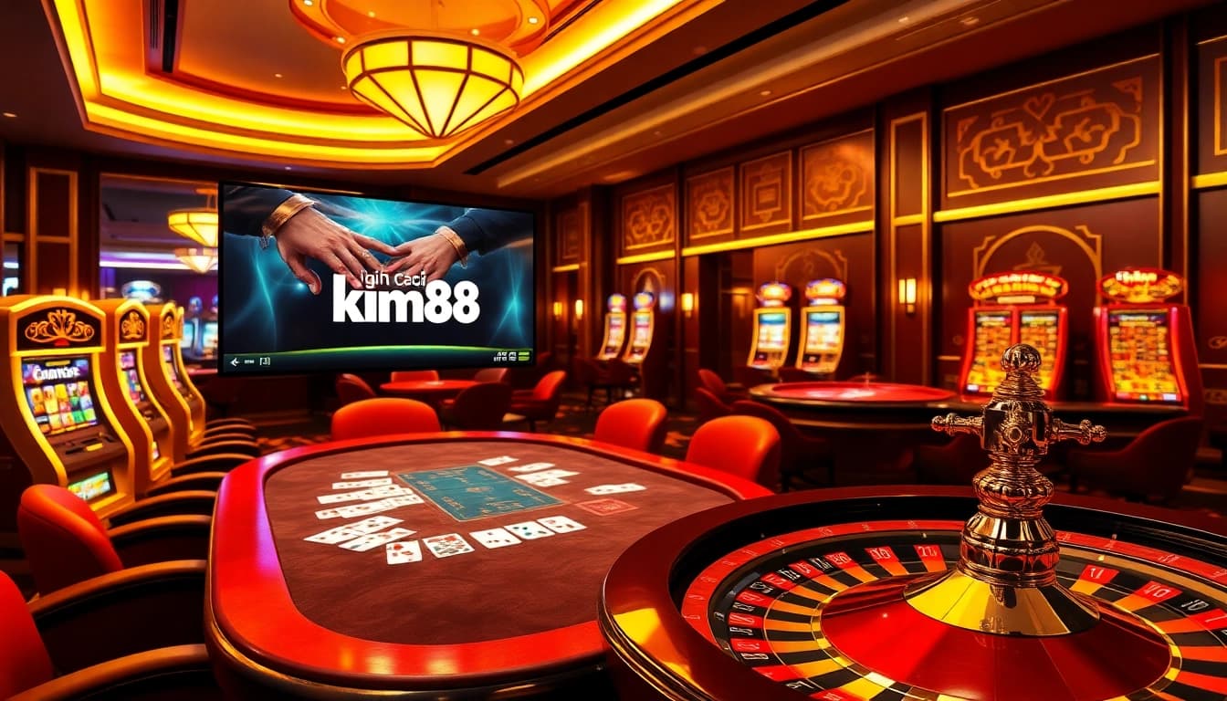 Dynamic casino scene showcasing players enjoying various games at nhà cái kim88.