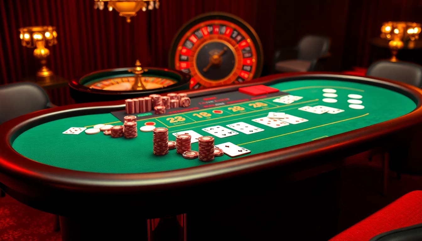 Experience the thrill of lc88 nhà cái uy tín at a vibrant poker table filled with professional elements.