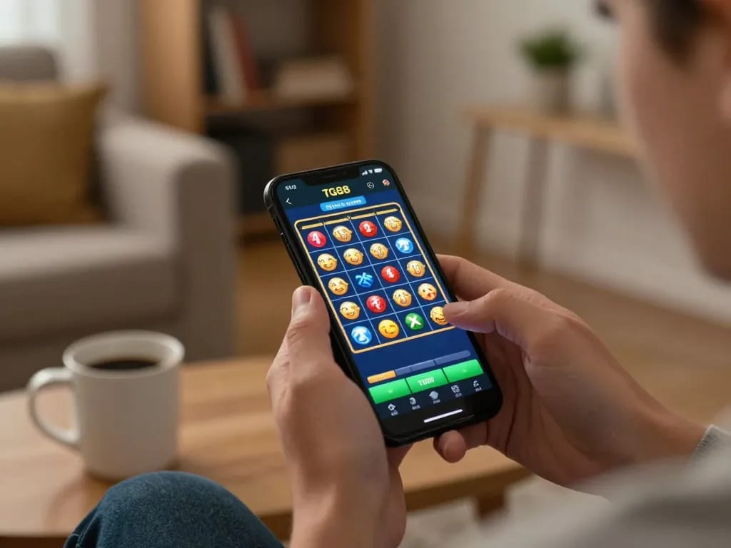 Player enjoying the TG88 app on a smartphone while engaging with interactive slot games.