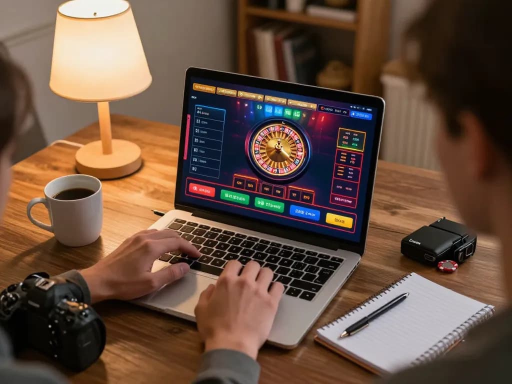 Engaging online casino interface on SC88 Market with a player analyzing bets in a cozy home setting.