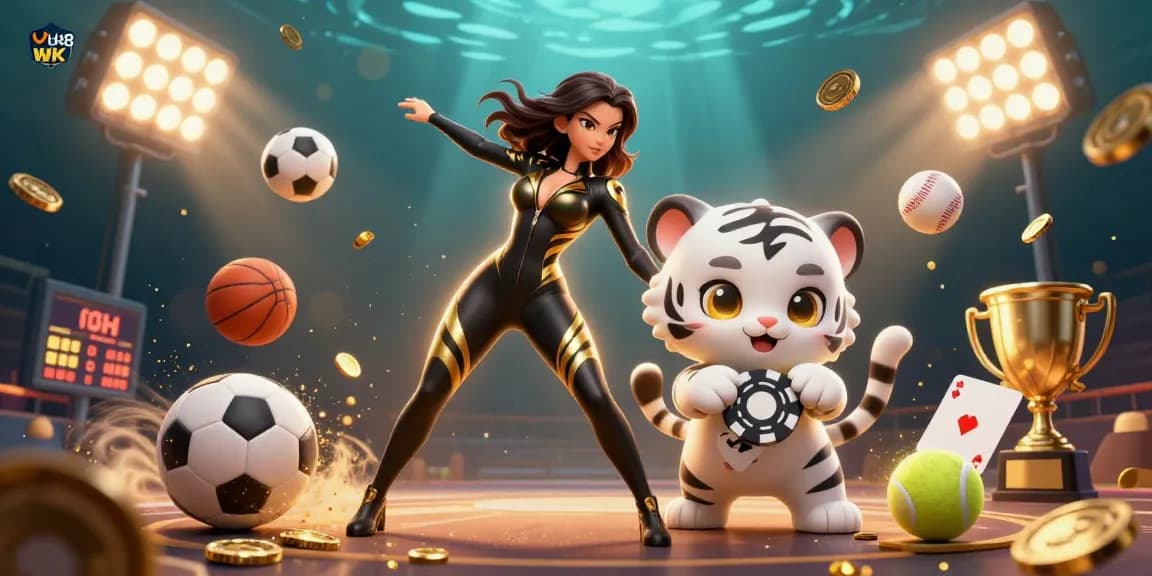 Engage with exciting betting action at lu88, showcasing a dynamic 3D casino scene filled with vibrant sports elements.
