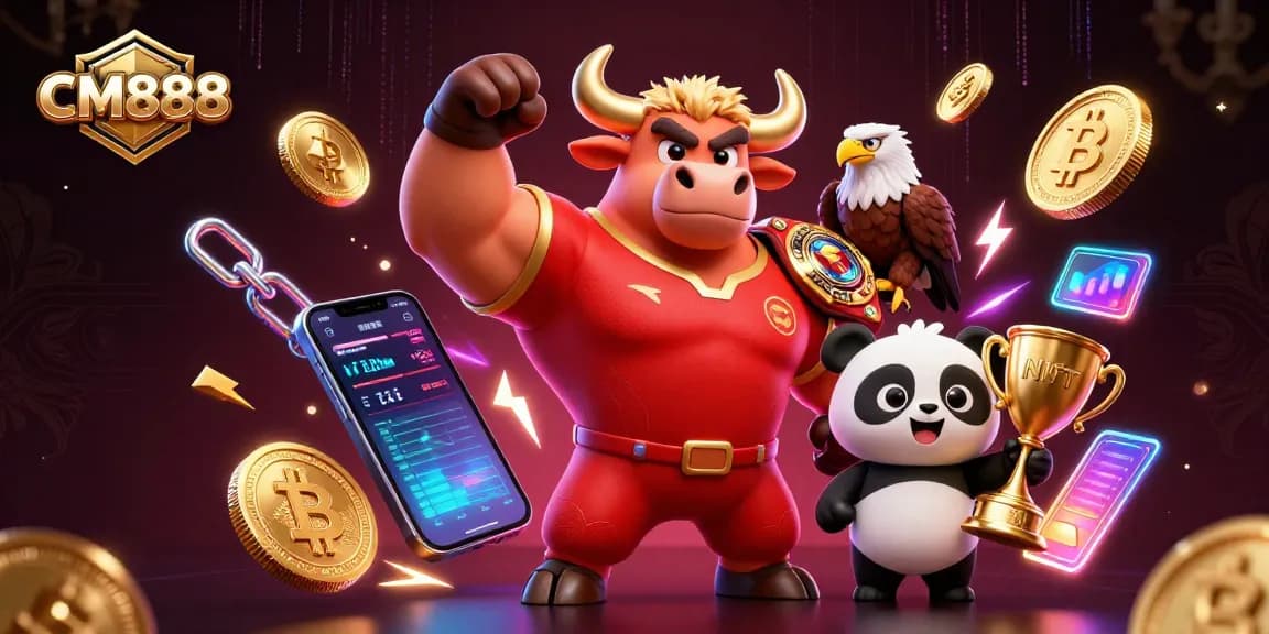 Engage with the CM888 casino experience, celebrating winnings with vibrant characters and dynamic gaming elements.