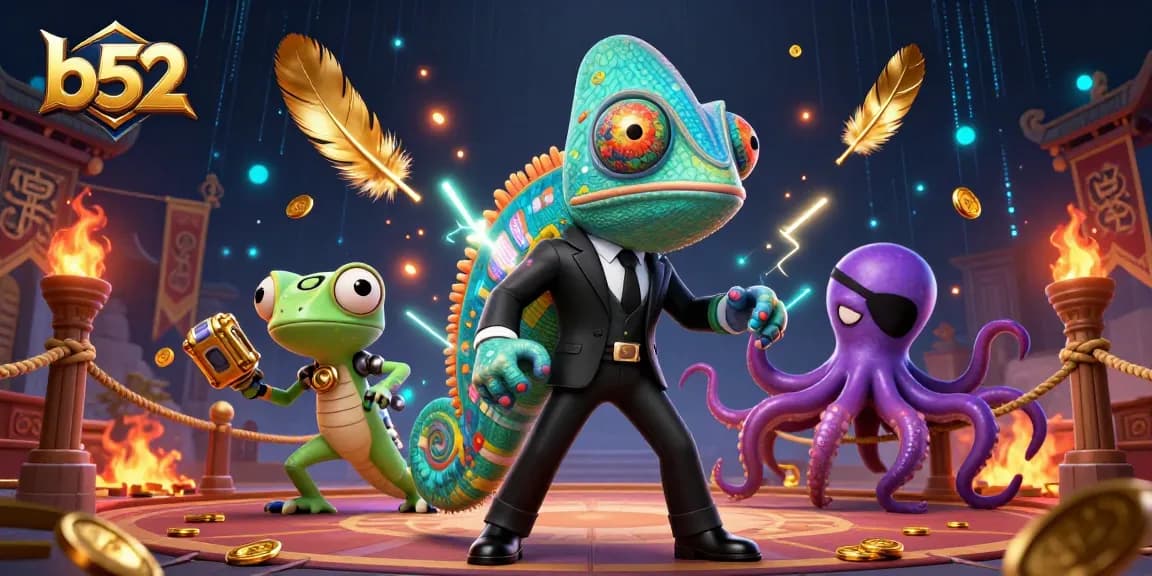 Engage with thrilling b52 betting adventures featuring animated characters in a vibrant casino setting.