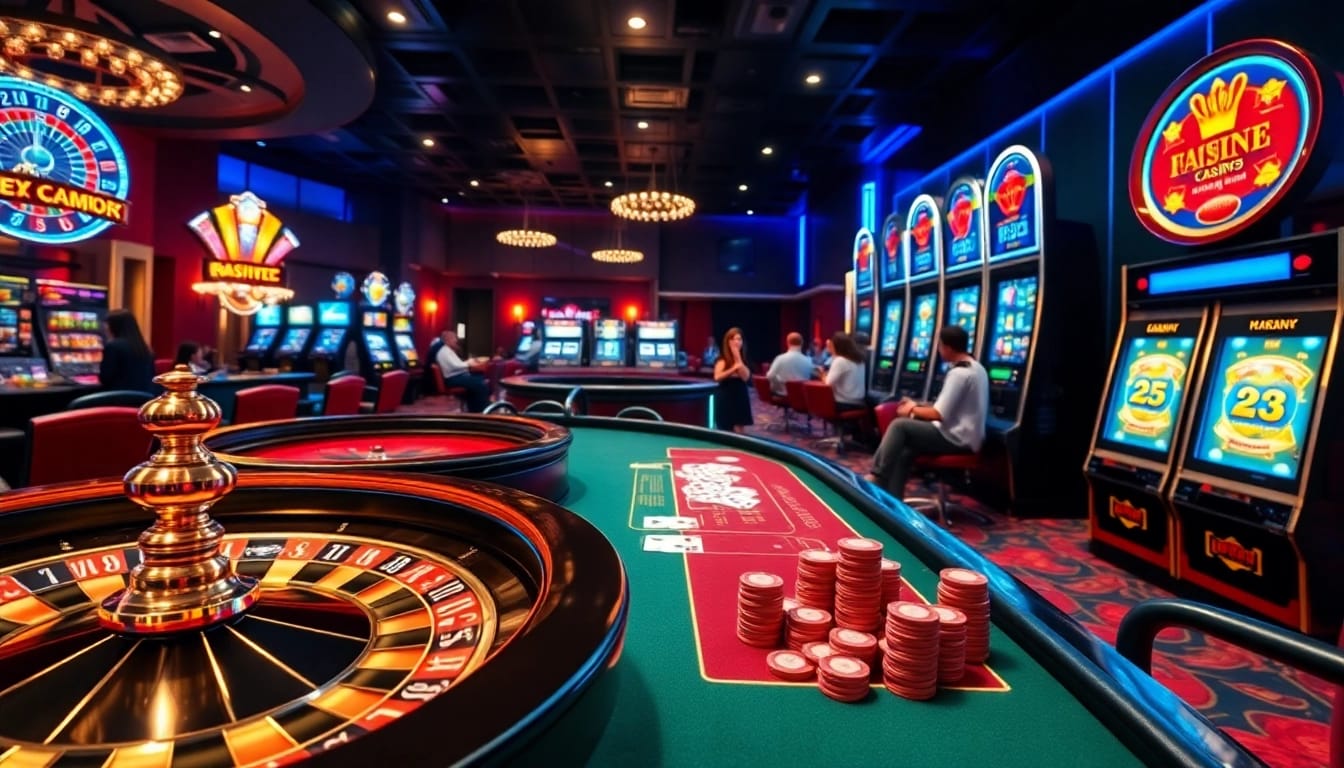 Experience the excitement of f168.ing with a vibrant casino scene featuring roulette, poker, and slot machines.