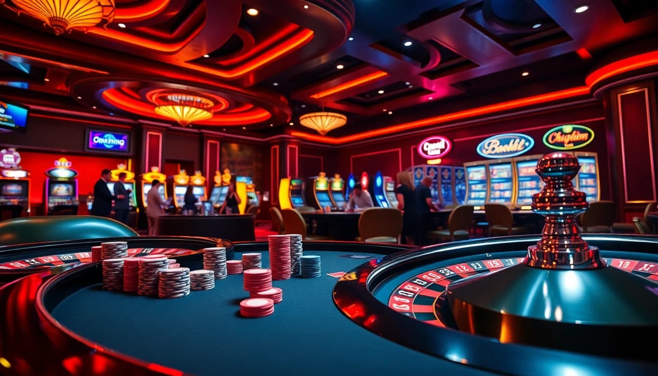 Engaging scene of poker action at https://one88qq.com, showcasing players, chips, and excitement in a casino atmosphere.