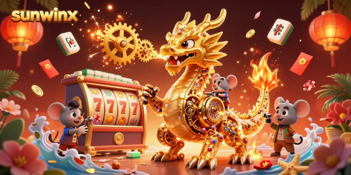Experience thrilling slot action with sunwinx, featuring a golden dragon amidst vibrant gaming elements.