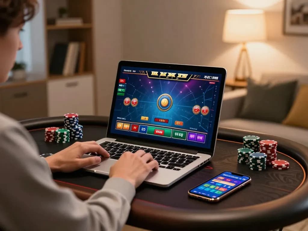 Engage in live dealer gaming at Net88 using a stylish laptop in a cozy home setting
