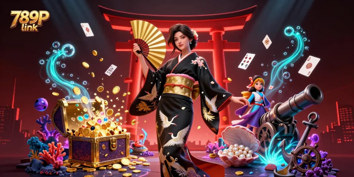 Experience the thrill of winning with 789P link in this vibrant casino-themed illustration featuring dynamic elements and cultural motifs.