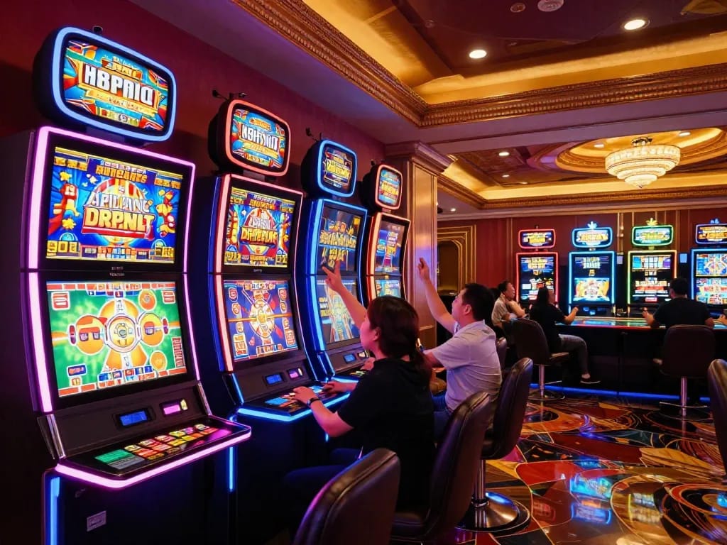 Players experiencing excitement at TR88 slot machines with vibrant colors and dynamic gameplay