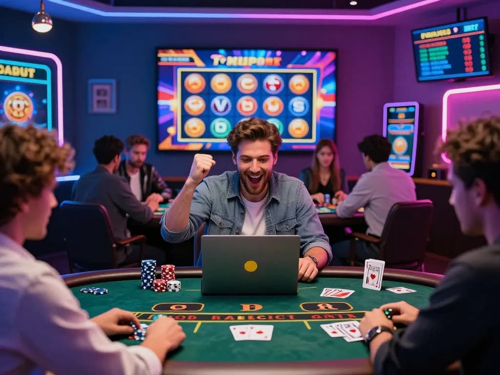 Exciting gaming experience at tk88 online casino with players engaged in live action and vibrant gaming displays.