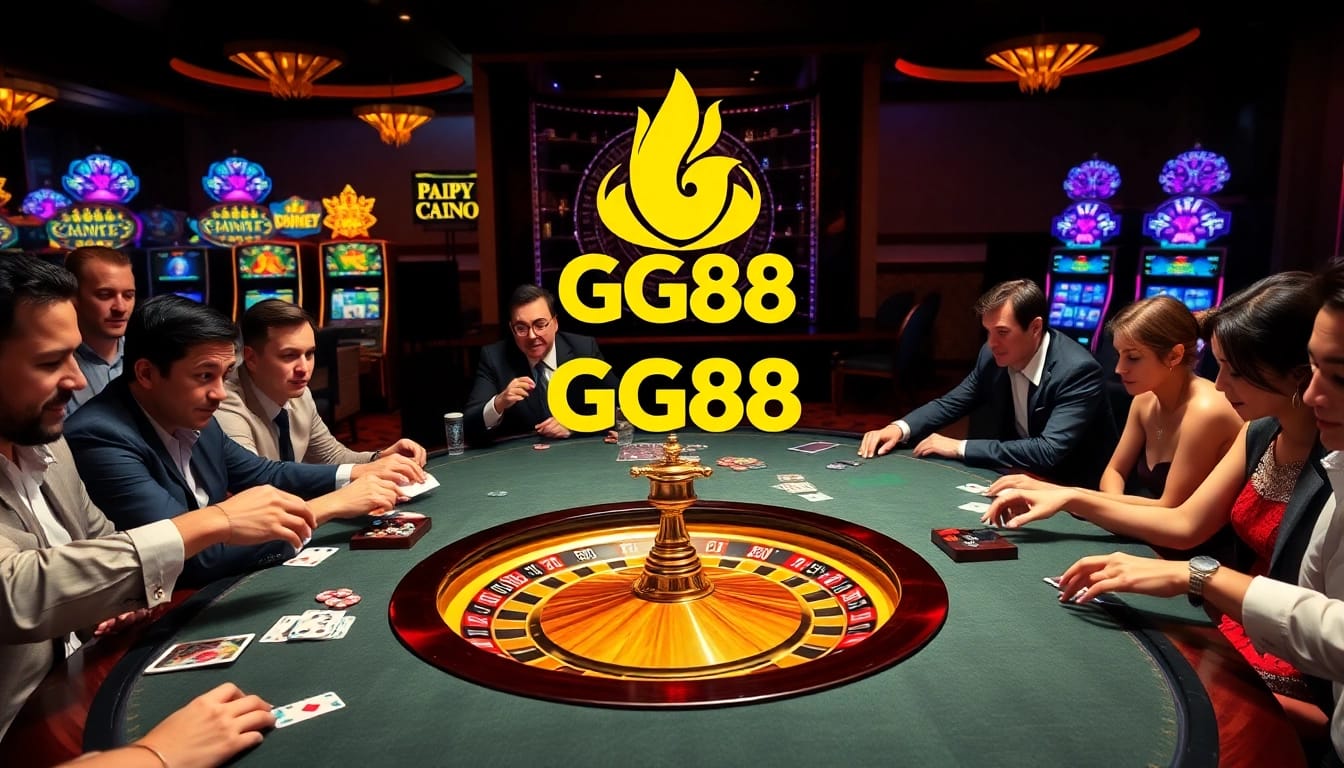 Exciting GG88 casino scene featuring vibrant gaming tables and enthusiastic players.