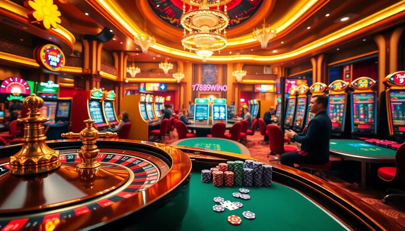 Players enjoying games at 789win casino with a roulette wheel and colorful chips.