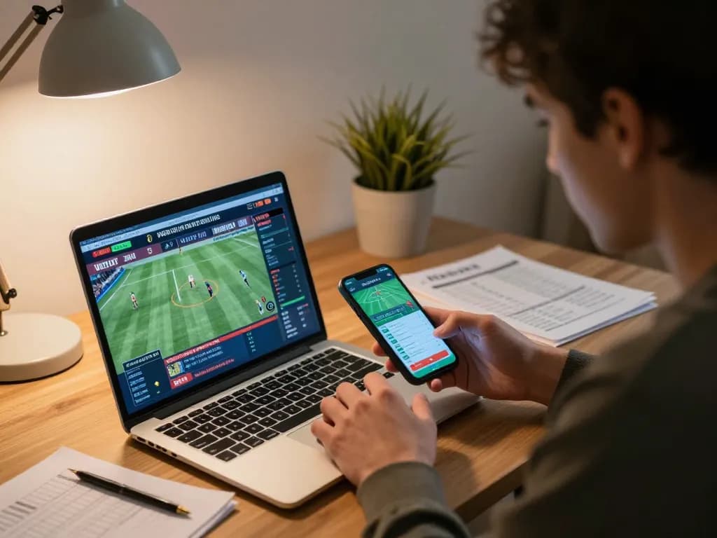 Engaging in strategic sports betting on 789WIN app from a home office.