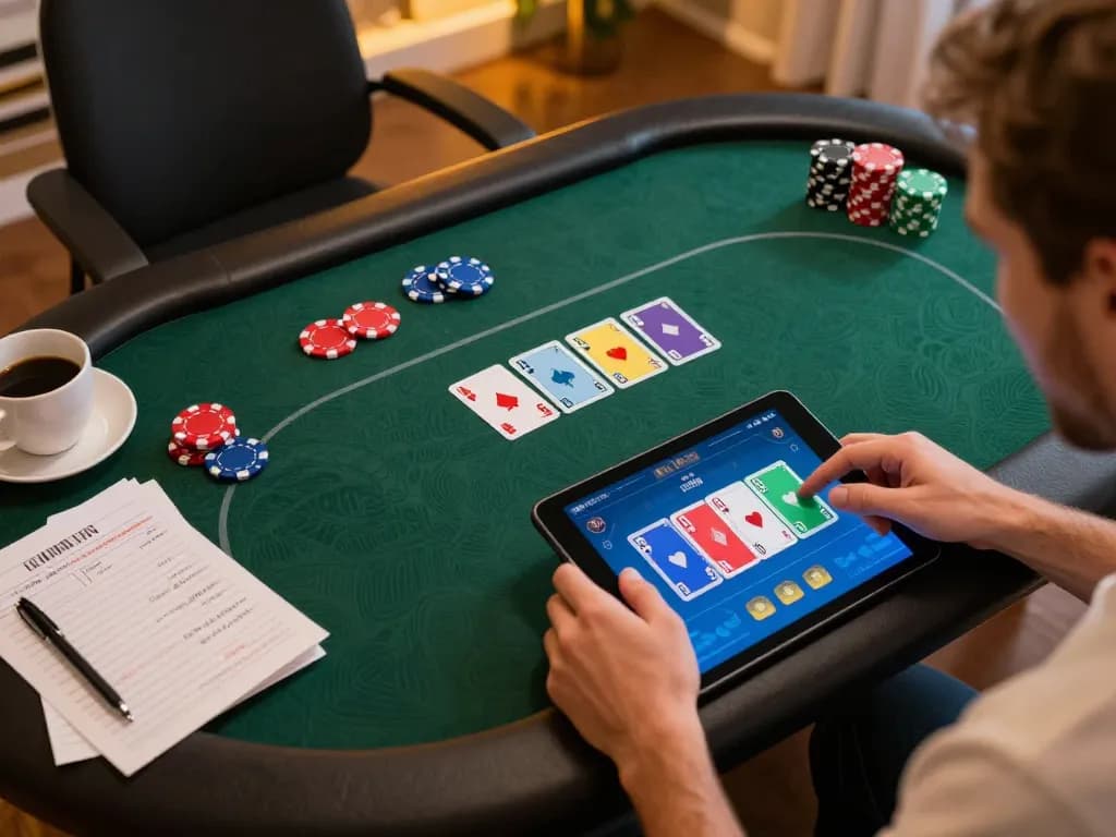 Player engaging in poker on xin88 app, showcasing strategic gaming and responsible betting practices