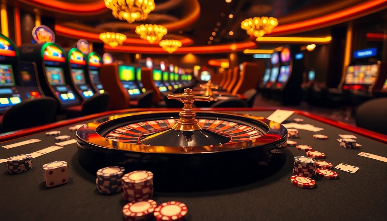 Experience the thrill of winning at https://xx88.promo/ with a vibrant casino gaming scene, showcasing roulette, chips, and slot machines.