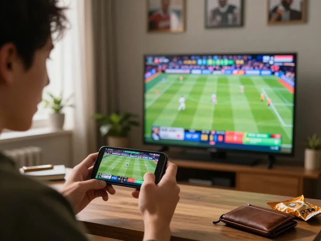 Engaged user placing a bet on king88 vina from home during a live sports event.