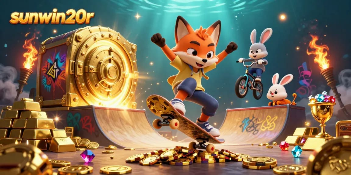 Experience the thrill of sunwin20r with animated characters and vibrant casino elements.