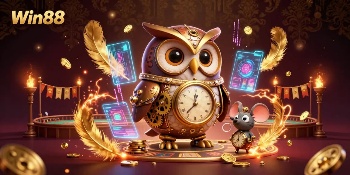 Experience excitement at Win88 with a captivating 3D illustration of casino gaming and adventure.