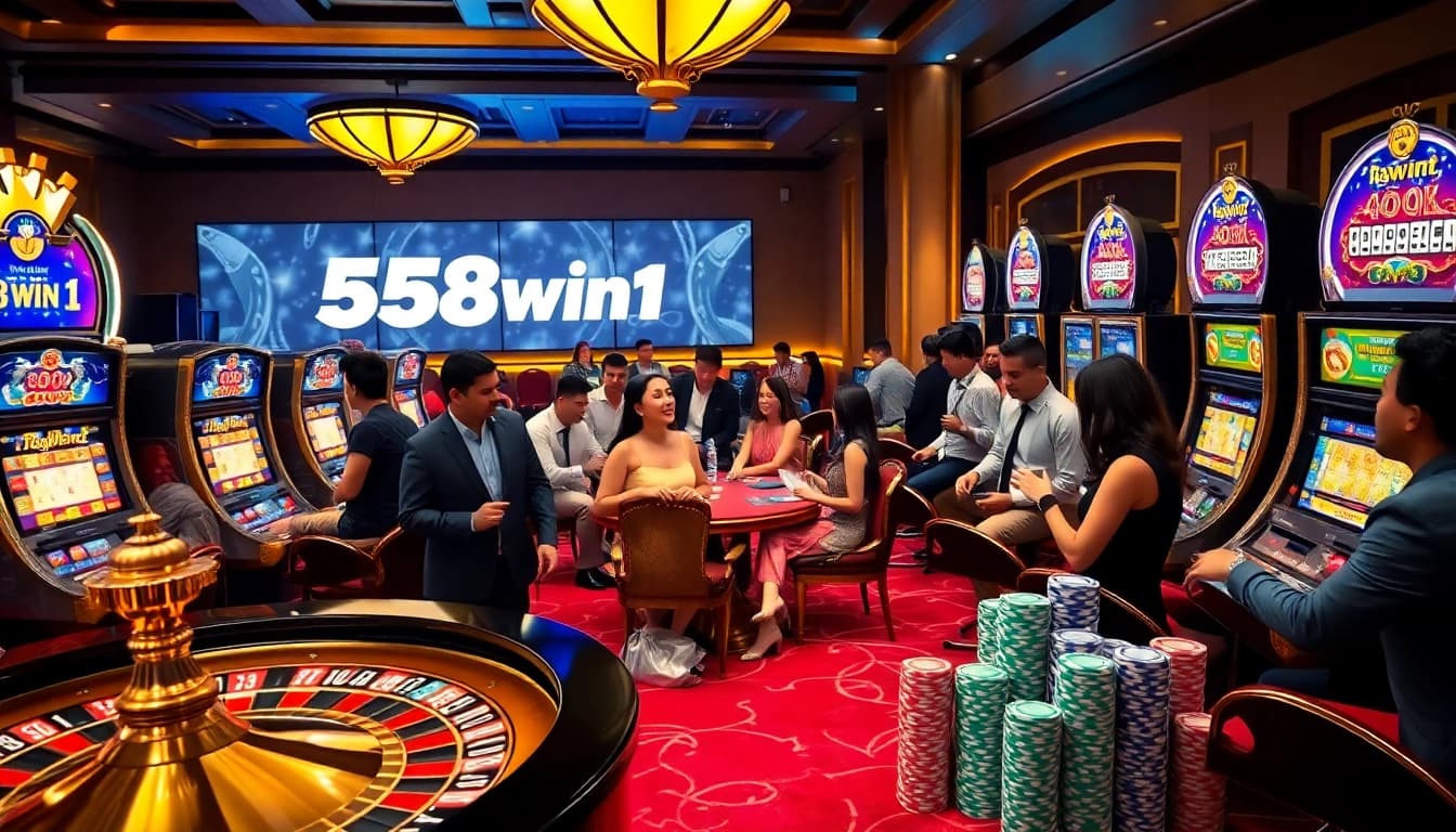 Gamblers enjoying the excitement of a luxurious casino experience at 58win1.
