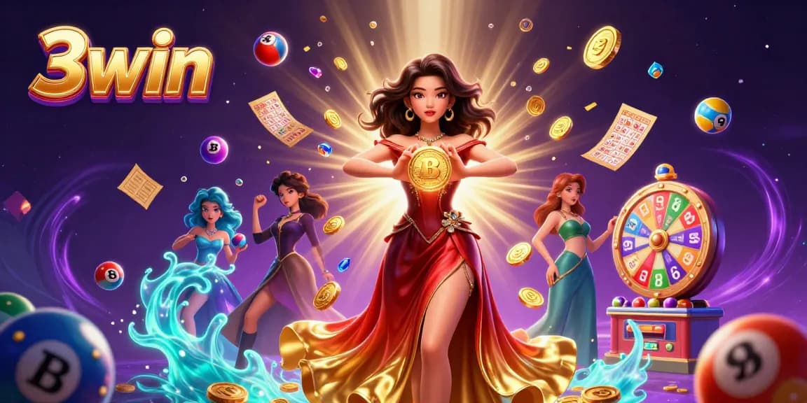 Experience thrilling wins with 3win in this vibrant casino scene featuring dynamic lottery elements.