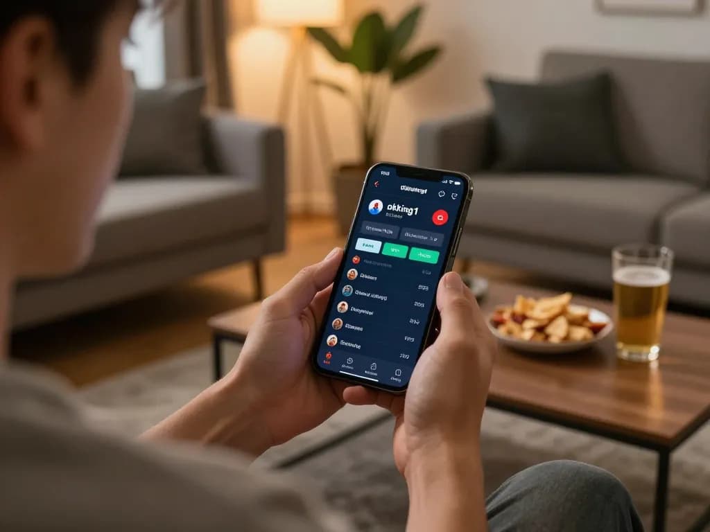 Player engaging in live betting on okking1 app in a cozy setting, highlighting responsible gaming practices