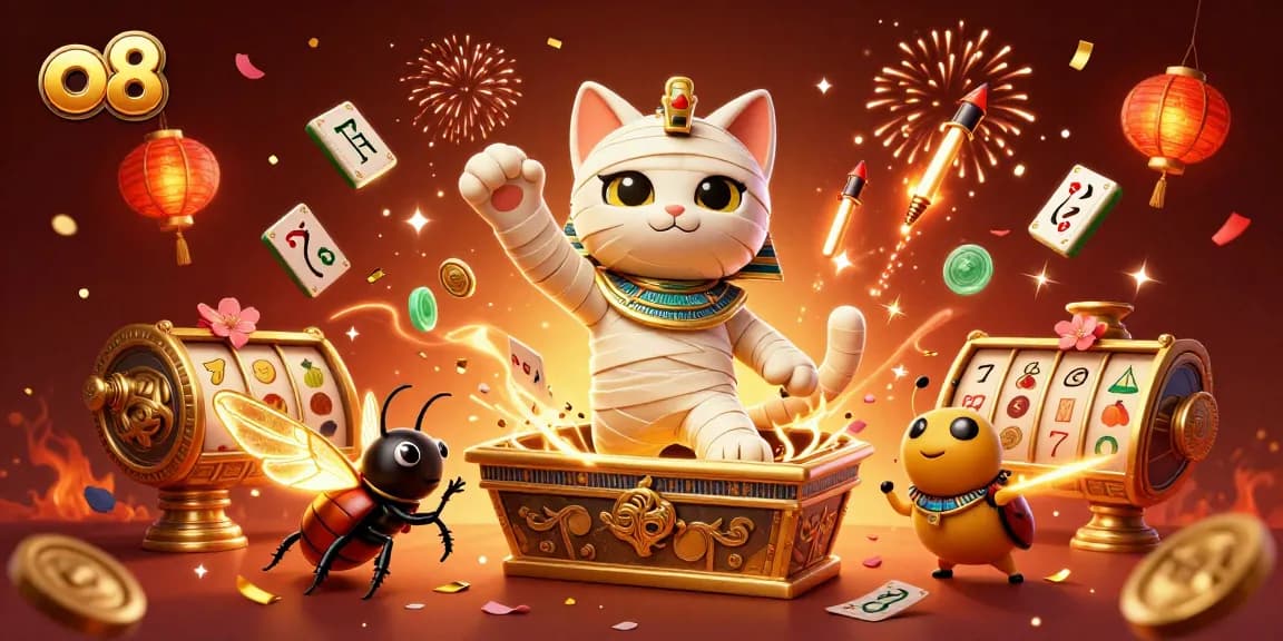 Spin and win big at o8's vibrant casino scene featuring exciting slots and treasures.