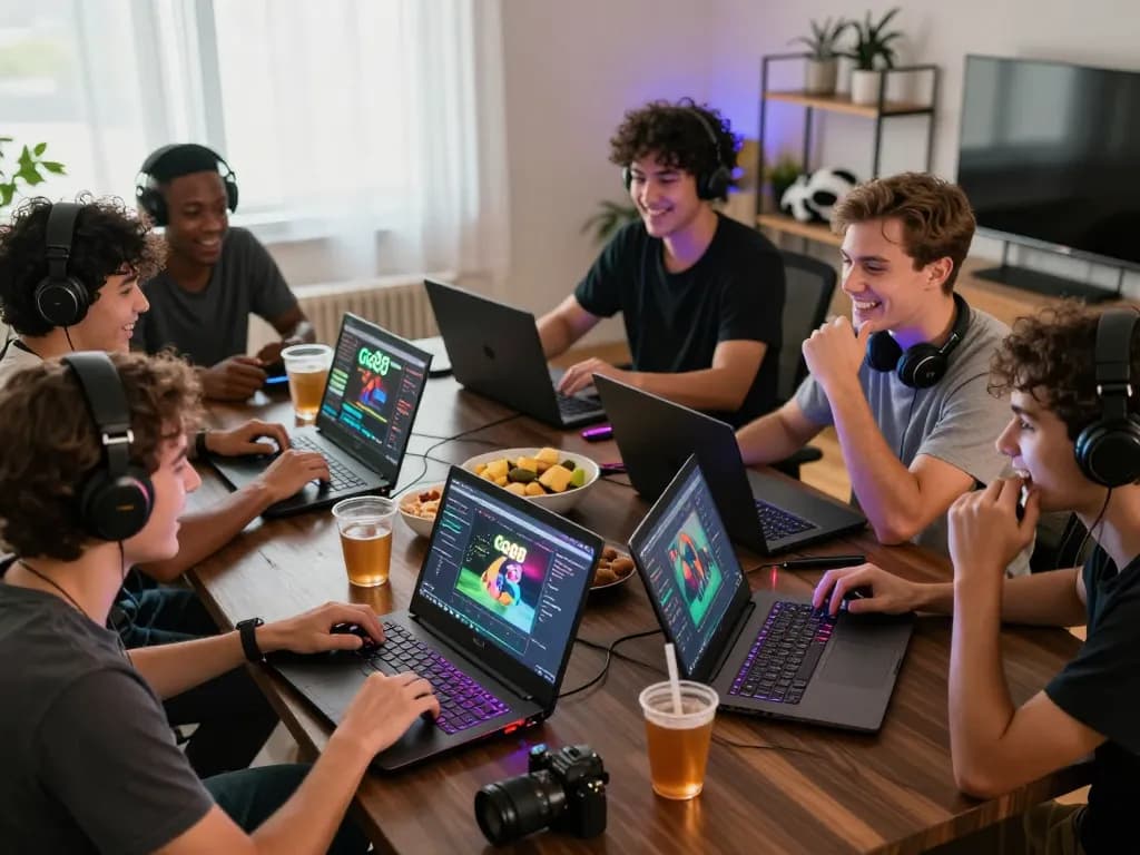 Engaged gamers enjoying Go88 online platform in a lively gaming setup.