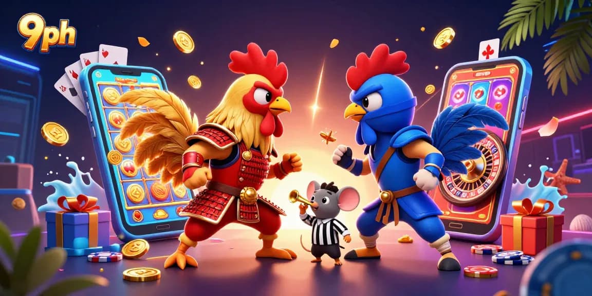 Watch thrilling 9ph action as roosters in samurai and ninja gear clash over casino games.