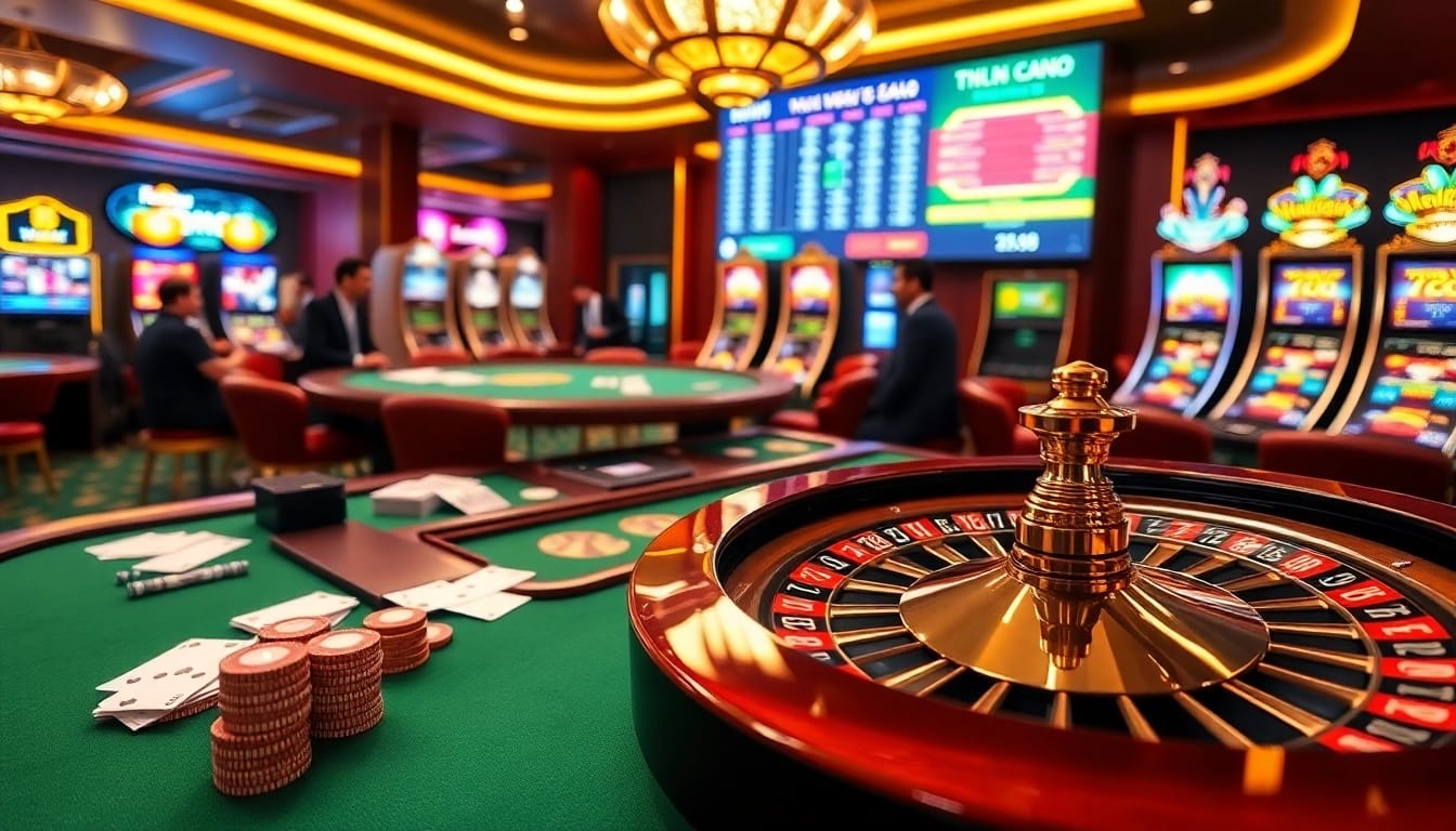 Experience thrilling gambling action at https://xx88.moe/ with an exciting casino scene featuring roulette and poker setups.