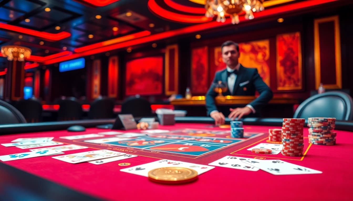 Xóc đĩa trực tuyến có hoa hồng seen in a vibrant casino scene, highlighting thrilling gameplay and colorful betting elements.