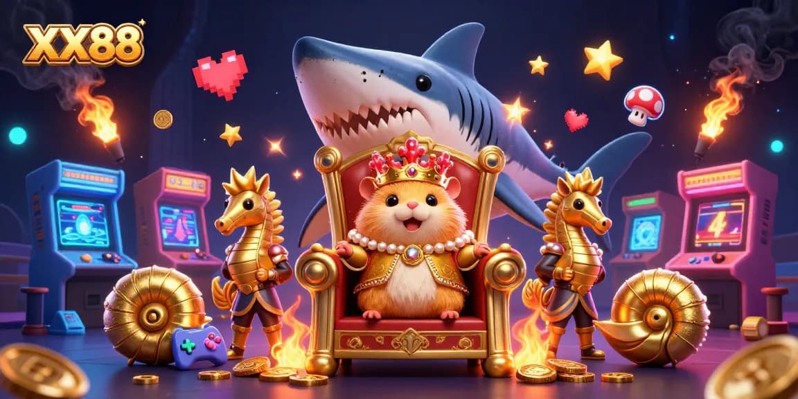 Join the fierce golden hamster king at XX88's vibrant casino scene for epic gaming!