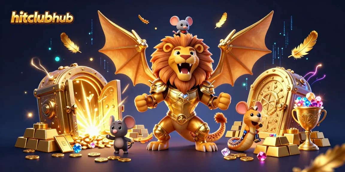 Play vibrant games with hitclubhub, featuring a chimera and treasures, dynamic casino vibes.