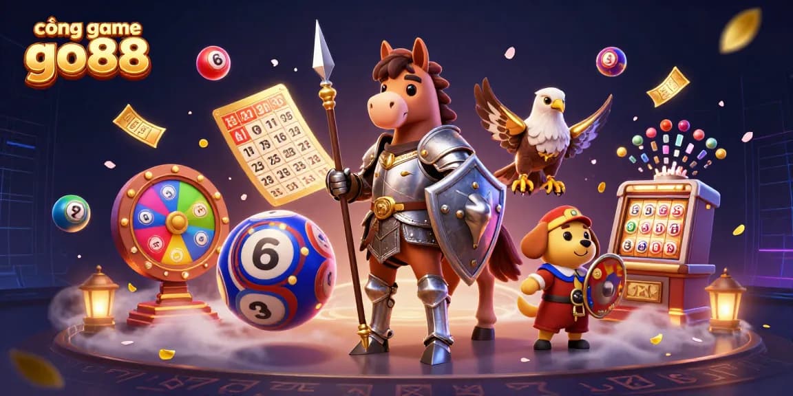 Experience excitement at cổng game go88 with a lively scene of knights and colorful gaming elements.