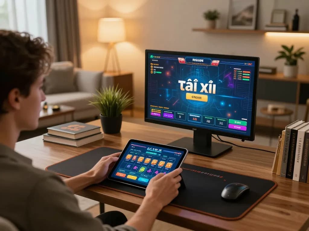 Engaging gameplay experience with app tài xỉu online uy tín on a tablet in a cozy setting