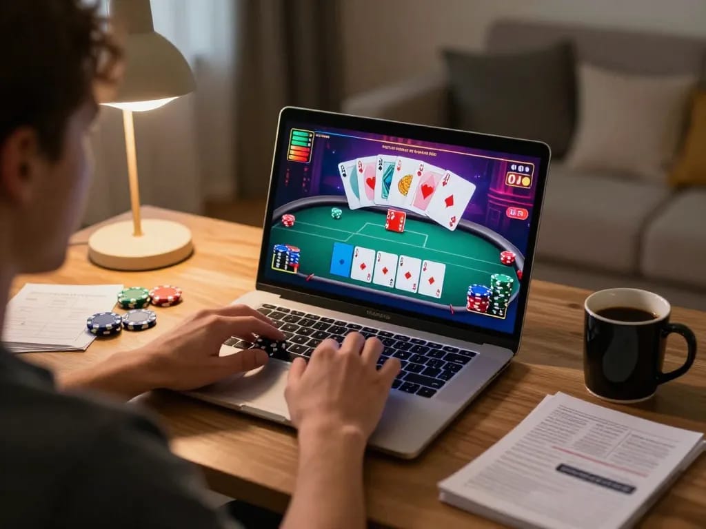 Engage in thrilling online poker gameplay at LV88 with strategy notes and cozy home ambiance.