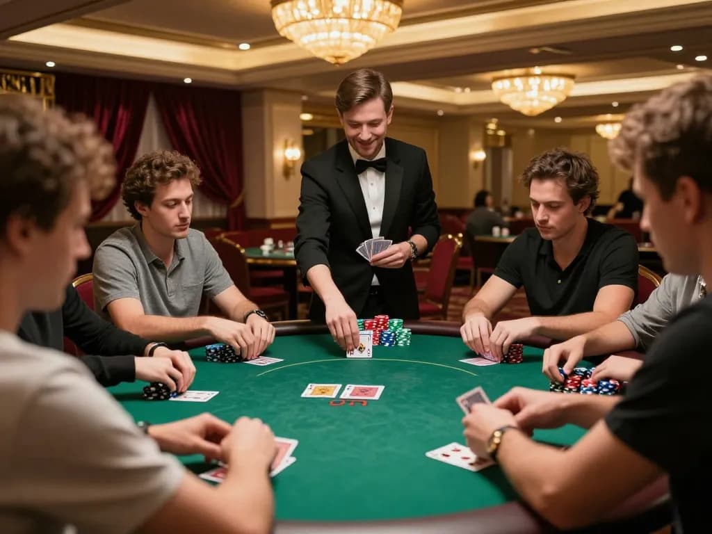 Engaging players in a poker game at da88 casino, showcasing strategic gameplay and luxurious setting.