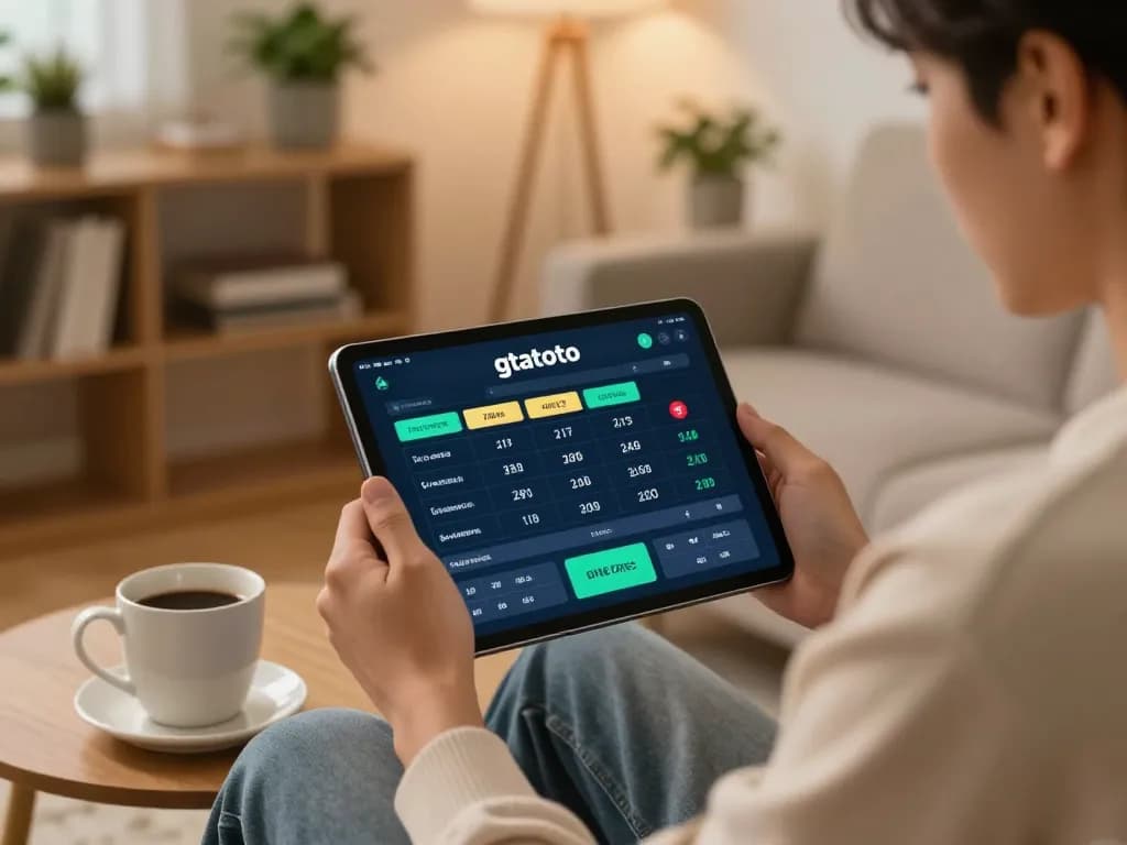 Gtatoto player engaging with betting app in cozy home setting, showcasing responsible gaming.