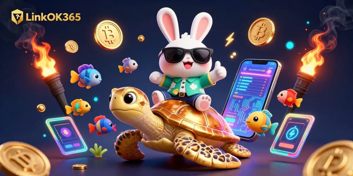Engage with the vibrant gaming scene at Link OK365 featuring a lucky rabbit and golden turtle.
