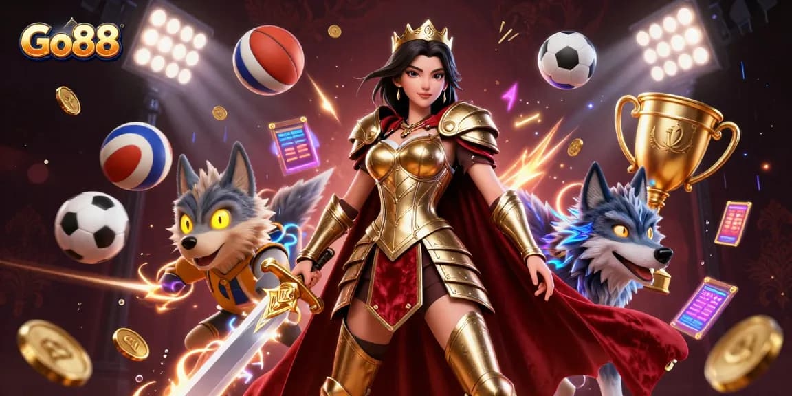 Experience the thrill of Go88 with a warrior queen in an engaging casino scene, showcasing exciting sports betting elements.