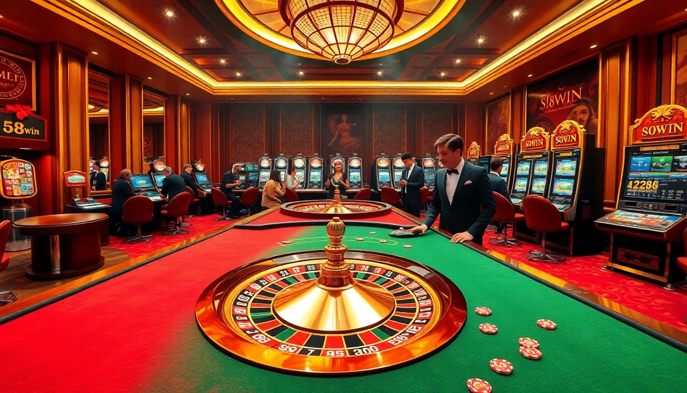 Players enjoying a thrilling game at 58WIN's luxurious casino tables.