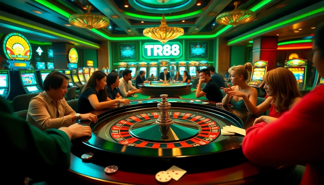 Players enjoying a thrilling game at TR88’s luxurious casino table.
